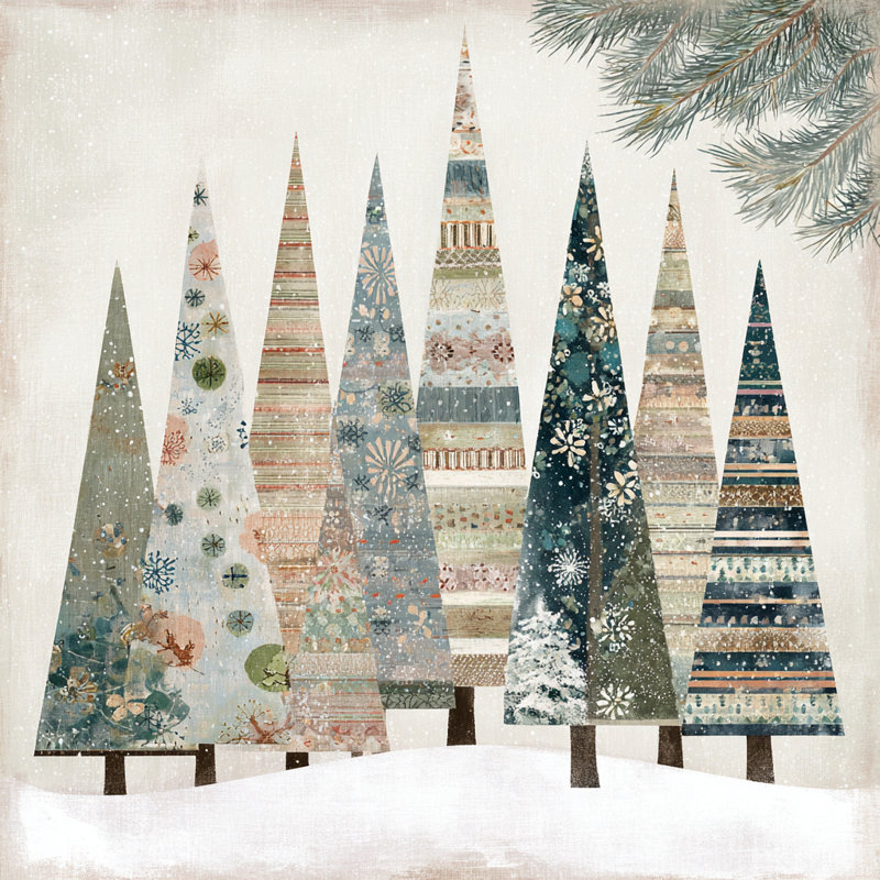 Patchwork Winter Pines Wrapped Canvas Wall Art