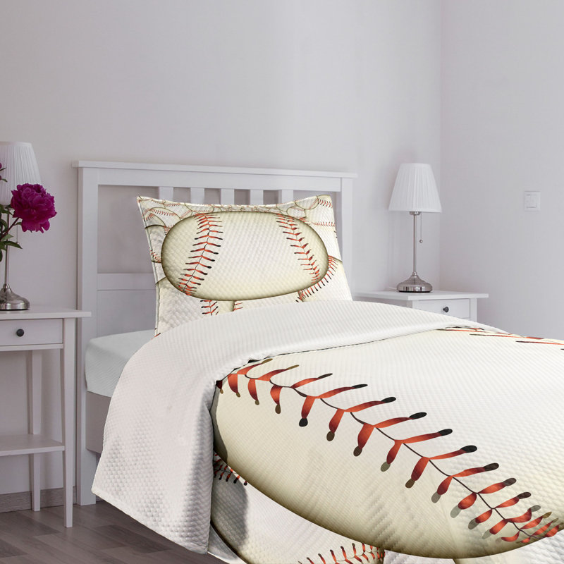 Twin Red and Cream Quilted Baseball Bedspread Set