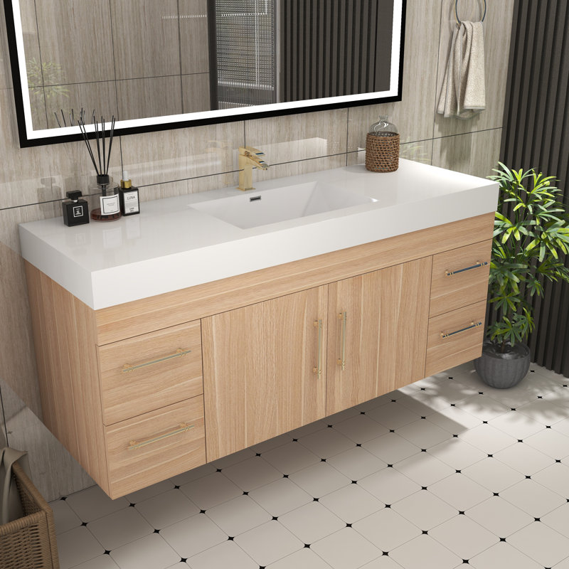 Ensemble de meuble-lavabo simple 60 po, Chêne champagne