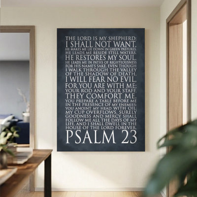 1Pc Framed Canvas Poster Print Psalm 23 text: White lettering on dark background, Typography art style. Wall Art Decor, Perfect for Room Decor Living Room Bedroom Office Kitchen Bathroom Home Decor, Ideal Home Wall Decoration Gift, 2D Flat
