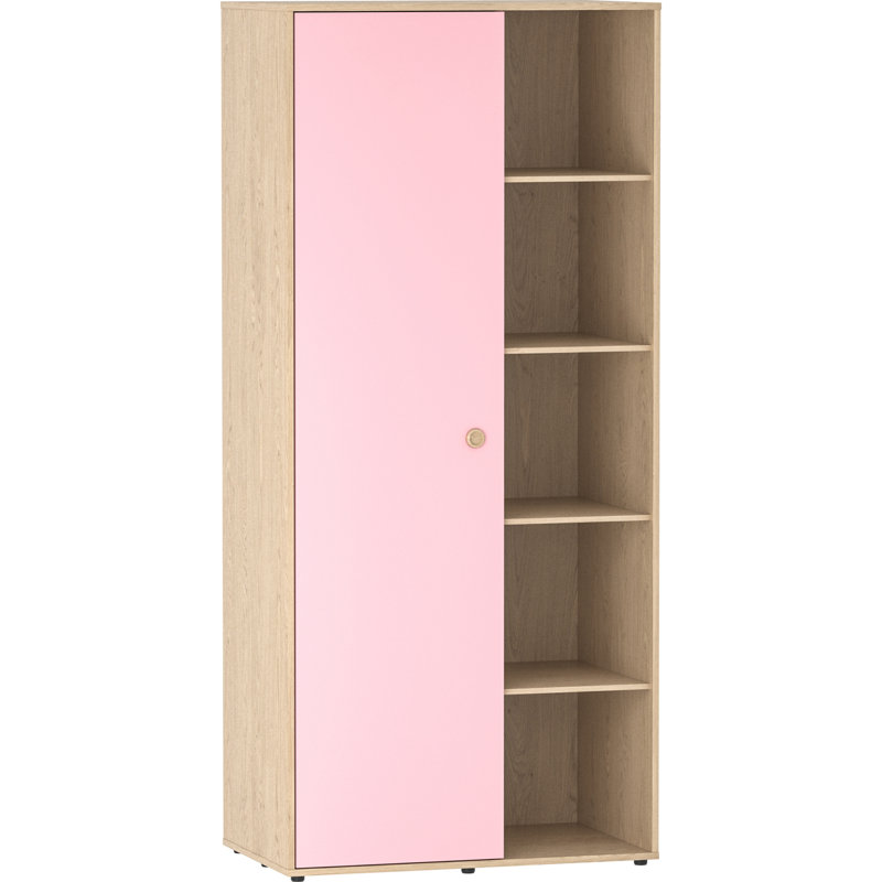 Kayshia 1 Door Corner Wardrobe, Pink/Oak