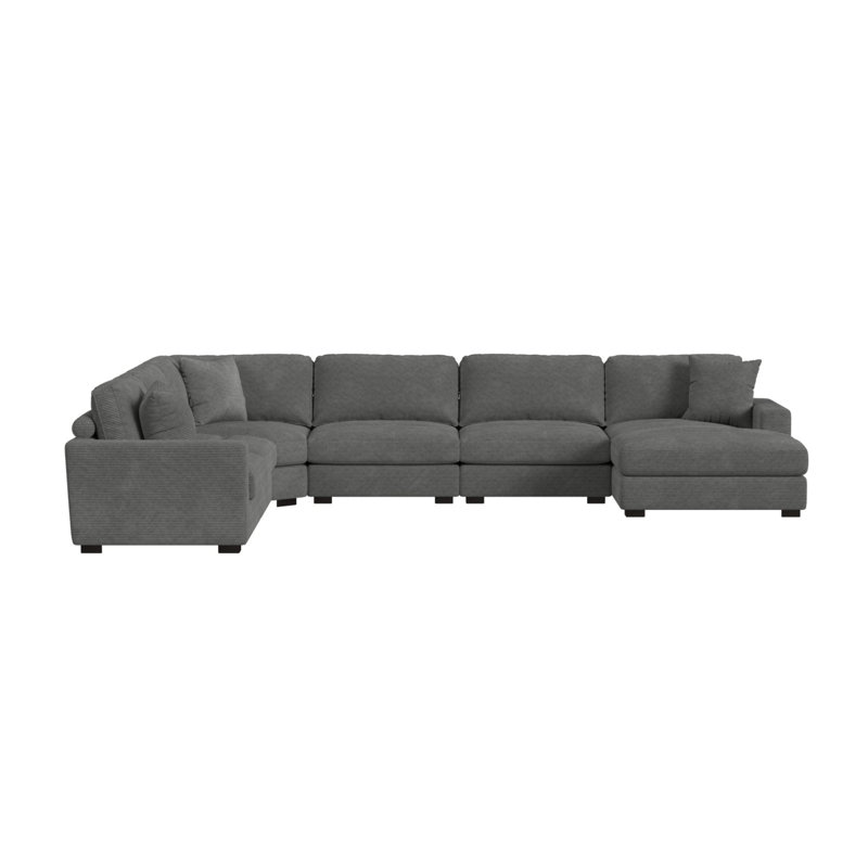 Modular 6PC Sectional Set, Right Hand Facing, Steno Charcoal Polyester