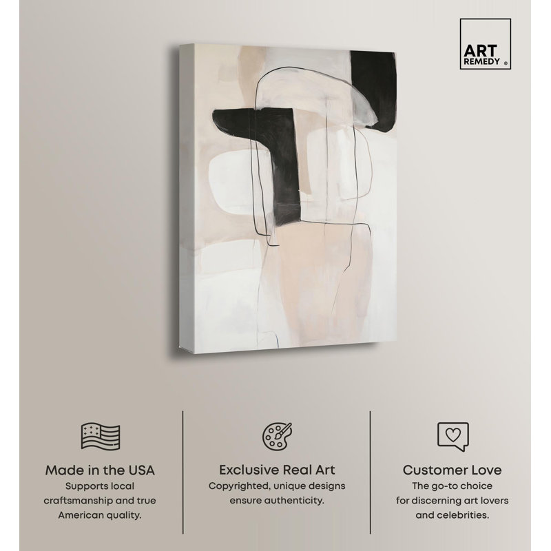 Earthy Abstract Geometric Canvas Art in Black and Beige