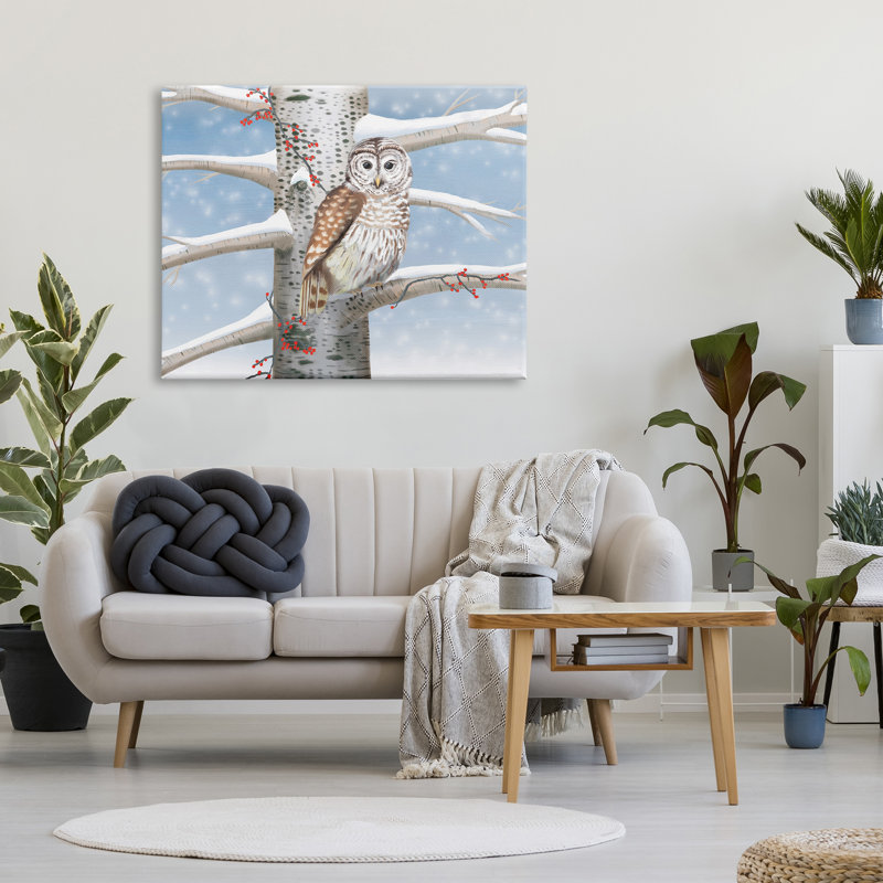«Snowy Birch Tree Owl», impression sur toile, H 36 po x l 48 po x P 1,5 po