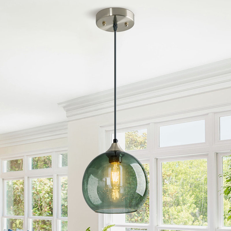 Aarunya 1 - Light Single Pendant Kitchen Island Lighting Globe Pendant Light Fixtures Modern Pendant Lighting, Gray Green