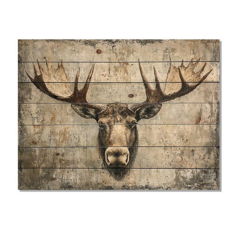 Tête abstraite de bois d'orignal - impression sur bois d'orignal - sur bois de pin naturel, H 10 po x l 20 po x P 0,78 po