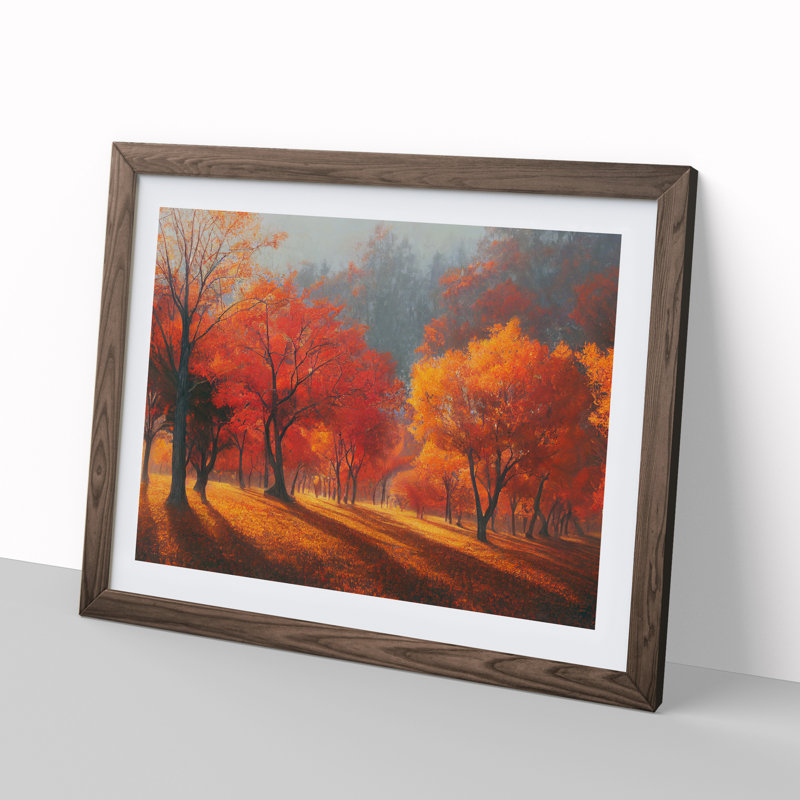 Autumn Forest Trees Vol.3 1 Piece Single Picture Frame Wall Art, 25cm H x 34cm W x 2cm D, Walnut Framed