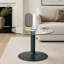 Table basse ronde en verre trempé avec base en métal noir, 27,5 po
