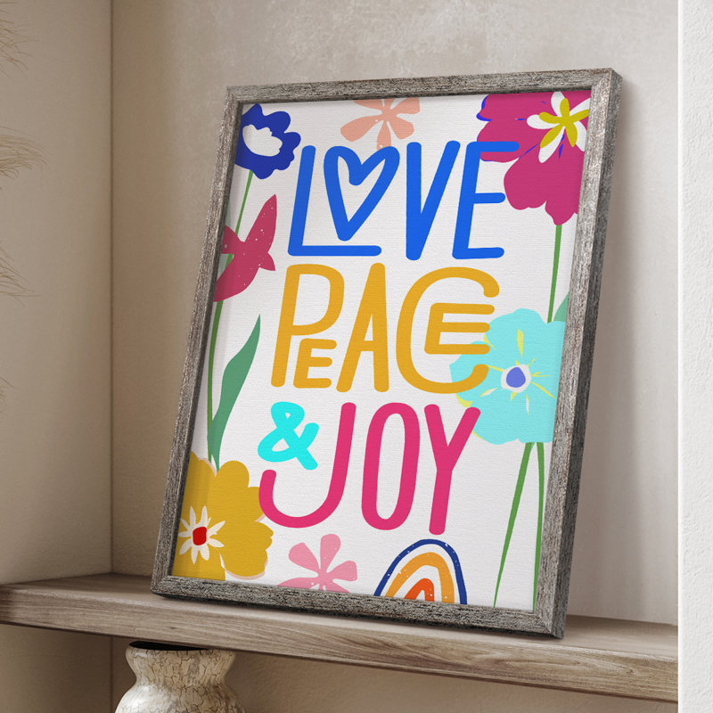 Pop Love Peace Joy, reproduction encadrée - bois massif, H 11 po x l 9 po