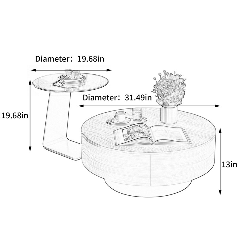 Table basse French French Premium, 13" H x 31.49" W x 31.49" D, Tan/Black