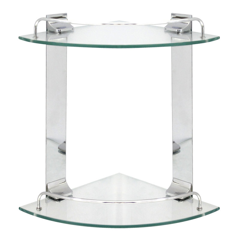 Tablette murale d'angle en verre 9,5 po L chariot, Chrome poli