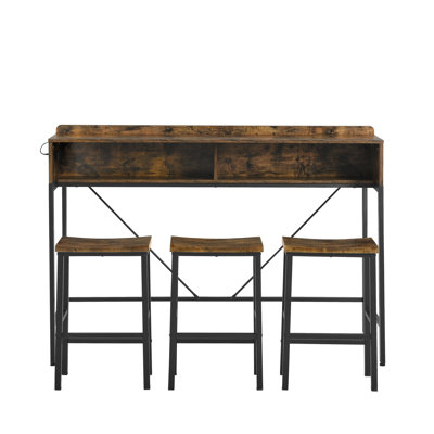 59 inch bar table, dining table, sofa table with power socket and LED light, 3 saddle stools, 4-piece bar table and chairs set for living room, dining