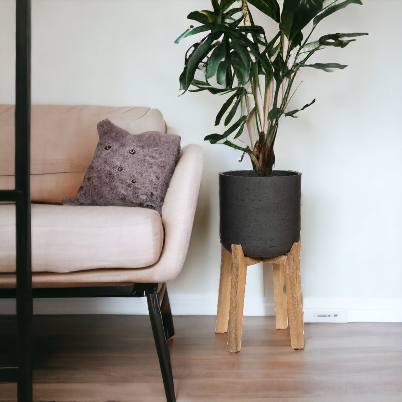 Pot à fleurs en fibre de verre Khamora, Noir, H 17,52 po x l 14,17 po x P 14,17 po