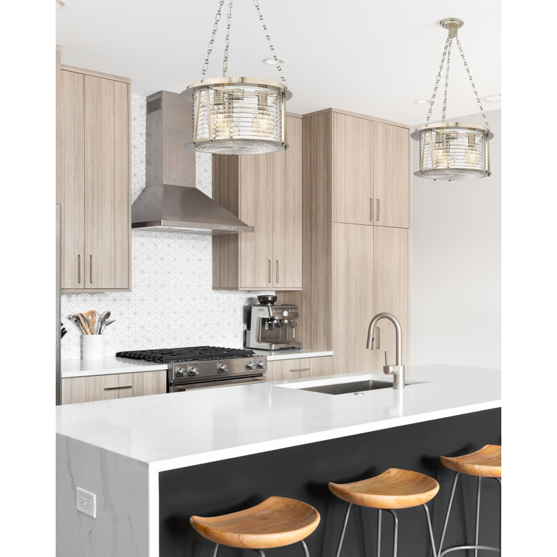 Luminaire suspendu cylindrique unique à 3 lumières Ajiah, Nickel brossé