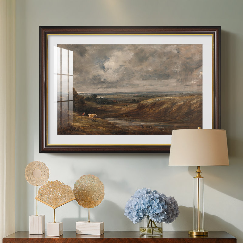 Hampstead Heath, 1825-John Constable-Custom Framed Canvas, Yes, Walnut Gold Lip, 28X40