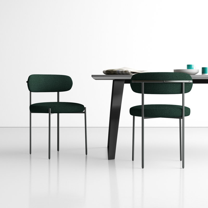 Sherwood Solid Back Boucle Side Chair, Green Boucle, Matte Black
