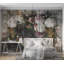 Papier peint floral - Fleurs rétro sur bois-1958064852