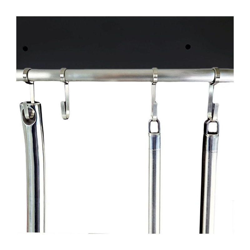 Wood Rectangle Wall Mounted Pot Rack, Black/Silver