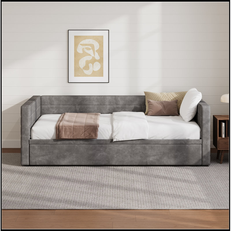 Structure simple tapissier Laurelville avec lit gigogne allongé, Grey