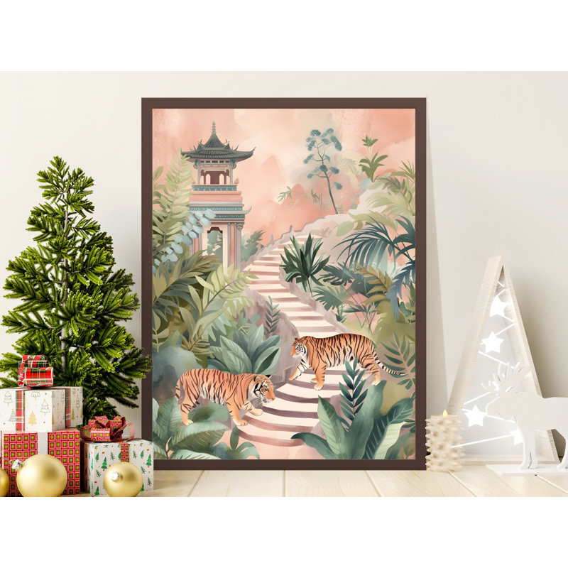 Tiger Wall Art, Jungle Print, Botanical Art, Asian Temple Decor, Animal Print, Nature Wall Decor, Framed Wall Art, Multiple Sizes