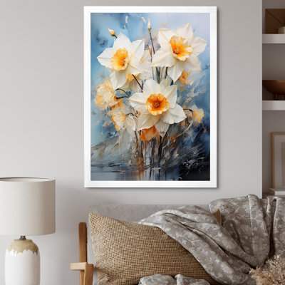 «Soft Neutrals Grey White Daffodils Bloom», reproduction sur toile