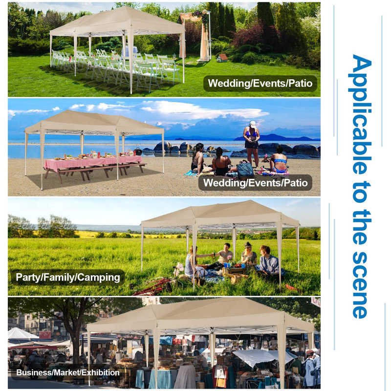 10'W FT. x20'D FT. Pop Up Canopy Tent Waterproof Outdoor Party Tent with 6 Side Walls, Khaki