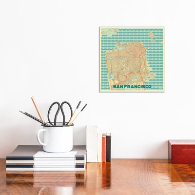 San Francisco Retro Urban Blueprint Map by Hubert Roguski - Wrapped Canvas Print