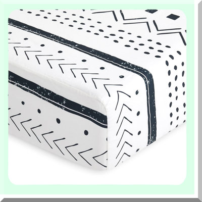 CottonGeometric Bedding Set - 4-Piece Deep Pocket Sheets in Black Modern Pattern. Luxurious Size Bed Sheets for a Neutral Aesthetic.