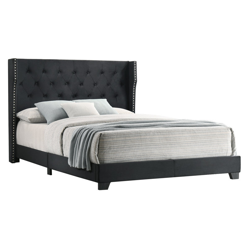 Osoba Upholstered Standard Bed, Full/Double, Black Velvet