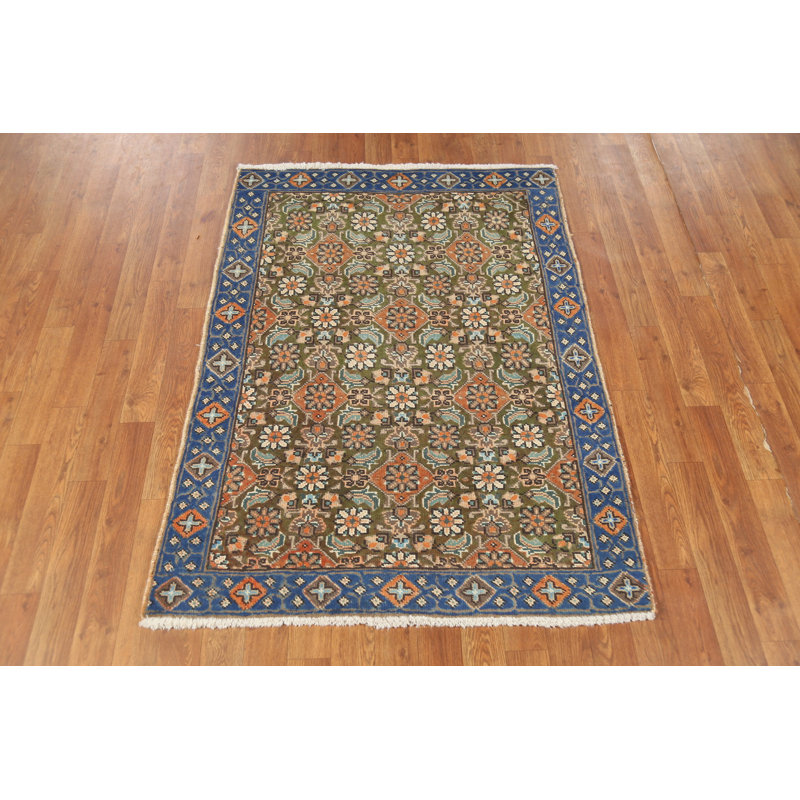 Tapis traditionnel en laine vert fait à la main 3 x 5