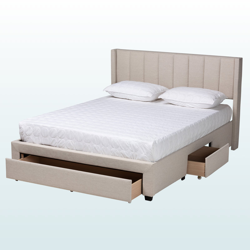 Bremra Transitional Full Size Storage Platform Bed in Beige, 42.56'' H X 56.93'' W X 83.18'' L, Beige, Full / Double
