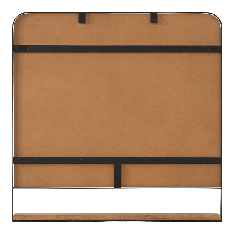 Branchville Metal Wall Mirror with Shelf, Square, 32" x 32", Natural Brown and Black
