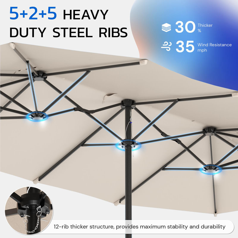 Parasol d'extérieur double face avec base incluse, Beige