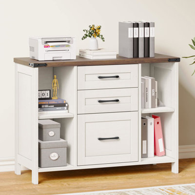 88 cm W 3 -Drawer Mobile Solid Wood Filing Cabinet