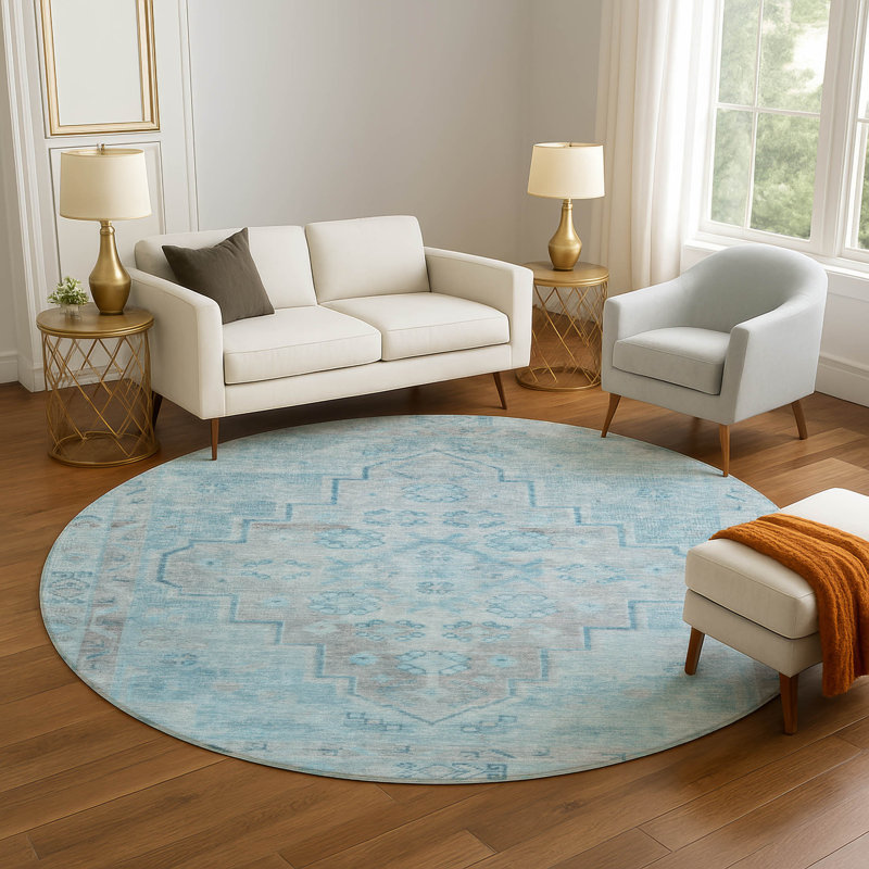 Premium Machine Washable Mayfield Border Rug, Round 8'