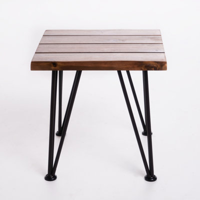 Rustic Industrial Accent Table For Patio, Wood And Metal, Fascinating, 18"x18"x18", Tint Shift Patio Console Table, Gorgeous, Glaze Alternation