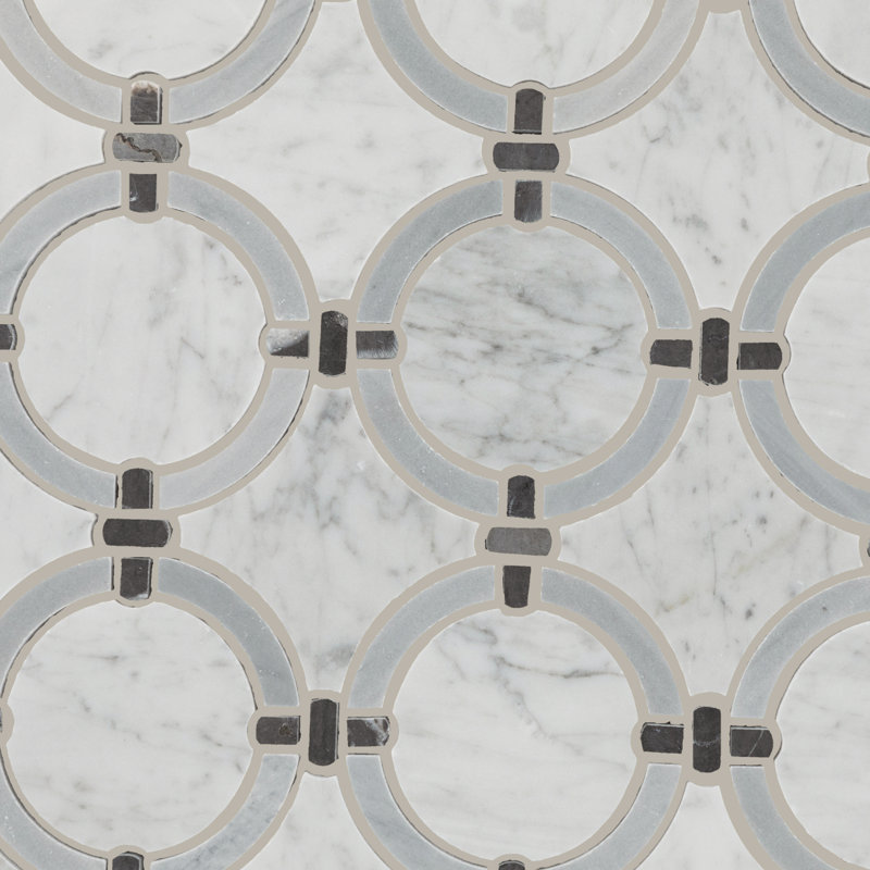Carreau de mosaïque mural rond en pierre naturelle 14 po x 14 po Raine, gris