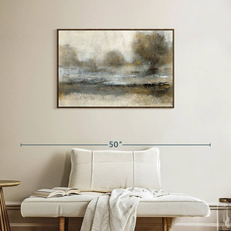 Paysage doré I, 37 po x 25 po, Cadre flottant en noyer
