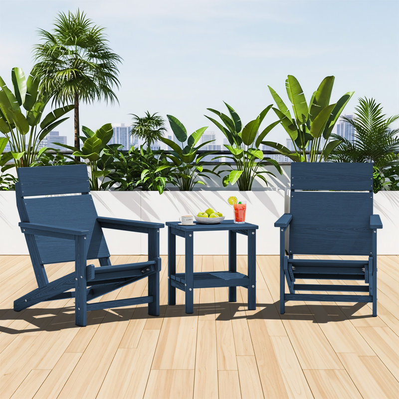 Hdpe One-piece Backrest Adirondack Chair Set Of 2, Navy