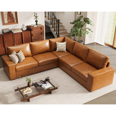 Caynemore L-Shaped Sectional Sofa Couch, 5-Seater Modular Couches With Deep Seat, Cloud Sofa For Living Room, Office-Brown