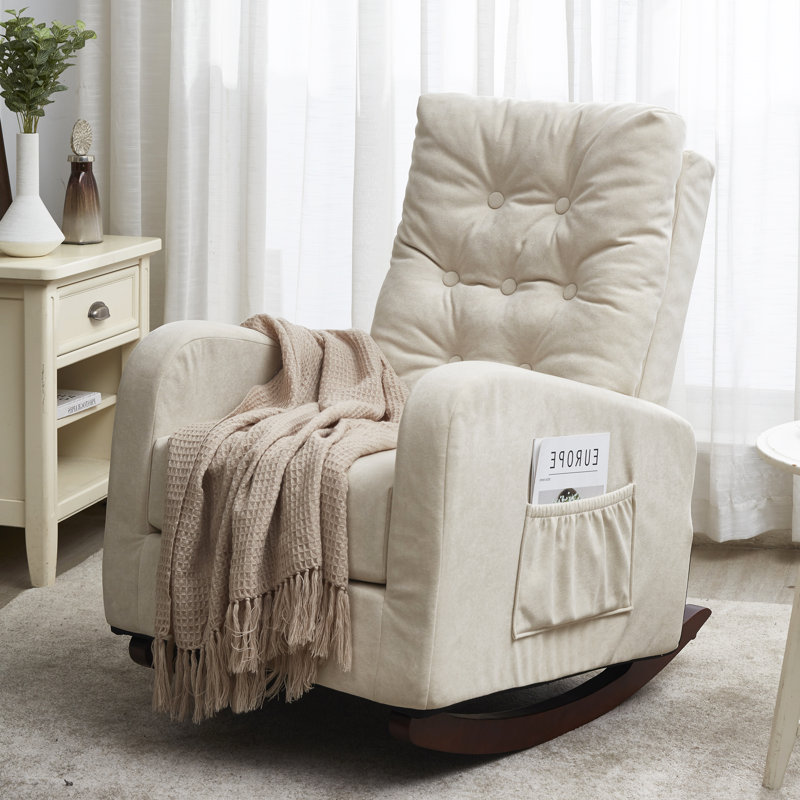Chaise berçante rembourrée capitonnée Faymon, Beige