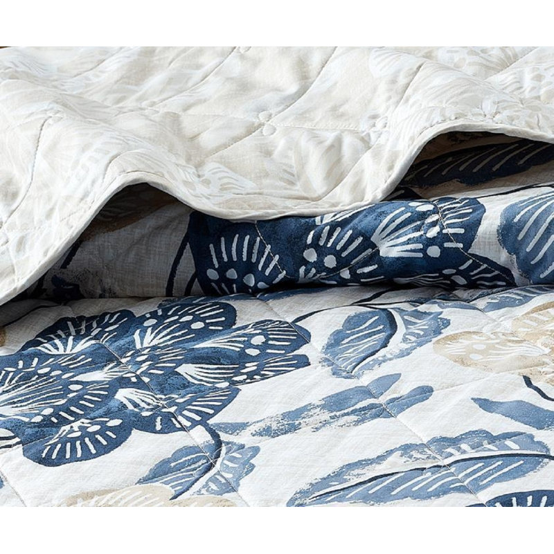 Printed Bedspread Set Floral Pattern with Matching Pillow Shams, Soft Microfiber Coverlet, Lightweight & All-Season Bedding