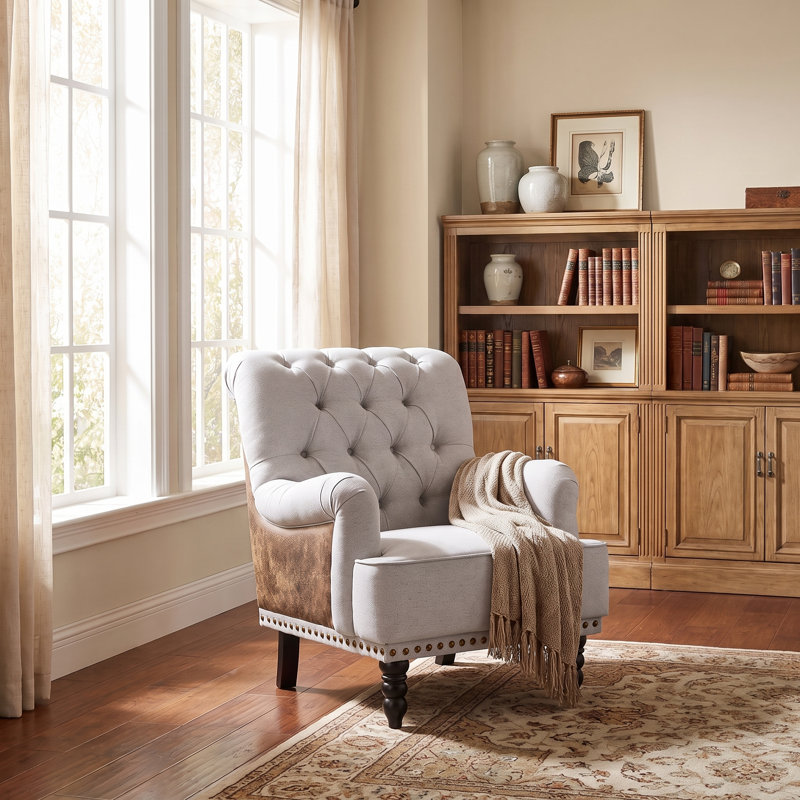 Fauteuil d'appoint à oreilles rembourré de 31,5 po de largeur Erithon, Tissage de performance gris clair