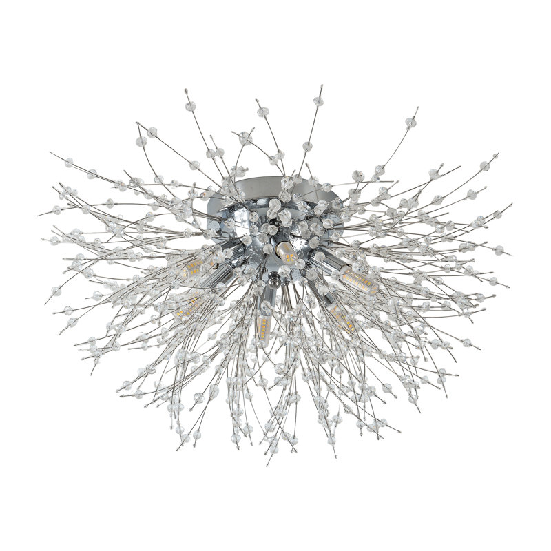 Plafonnier encastré 6 lumières Dandelion Crystal, Argent argent