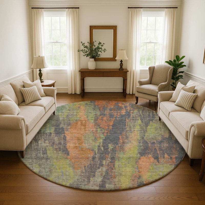 Premium Machine Washable Lampkins AMF1648 Abstract Rug, Round 8'