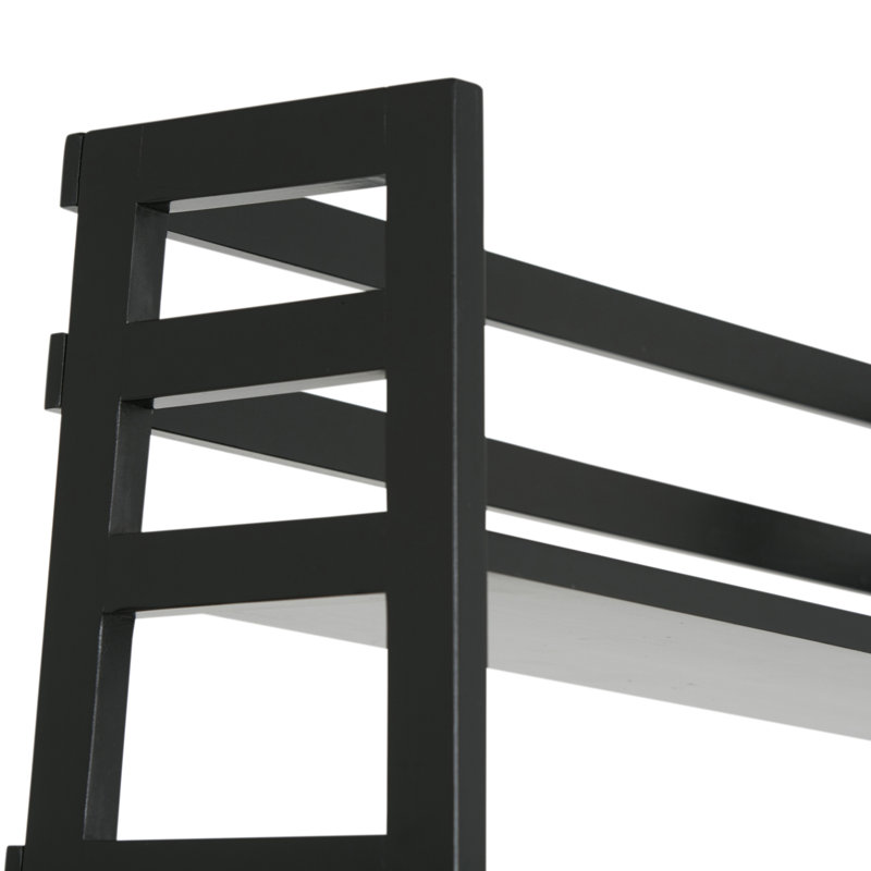 Acadian 63"H Solid Wood Transitional 5-Shelf Ladder Bookcase with Slanted Frame and Open Storage, Black