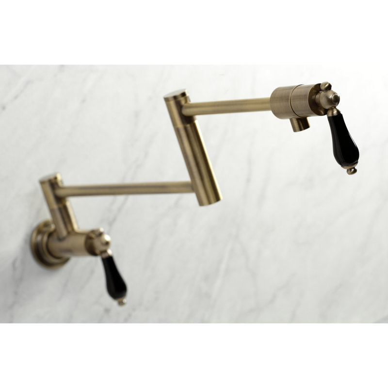 Kingston Brass Duchess Two-Handle 1-Hole Wall Mount Pot Filler Faucet, Antique Brass/Black