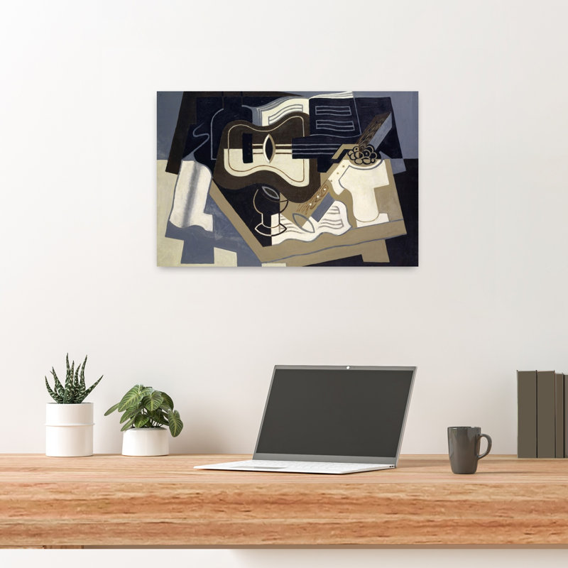 Guitare et clarinette, 1920 - Estampe d'art mural contemporain abstrait, 16" H x 24" W