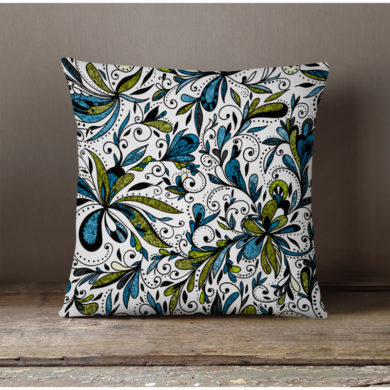 Throw Pillow With Insert, Blue/White/Green Floral 2, 18"H x 18"W