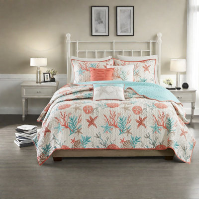 Luxurious Coral Cotton Sateen Bedding Sets With Coastal Design